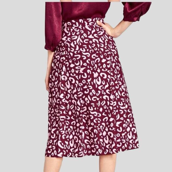 Modcloth Admirers Button Front Pink Leopard Animal Print Midi Skirt Size 20 - Picture 3 of 11